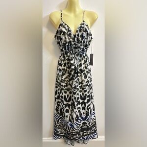NWT Jennifer Lopez Blue and Black Animal Print Cami Maxi Dress